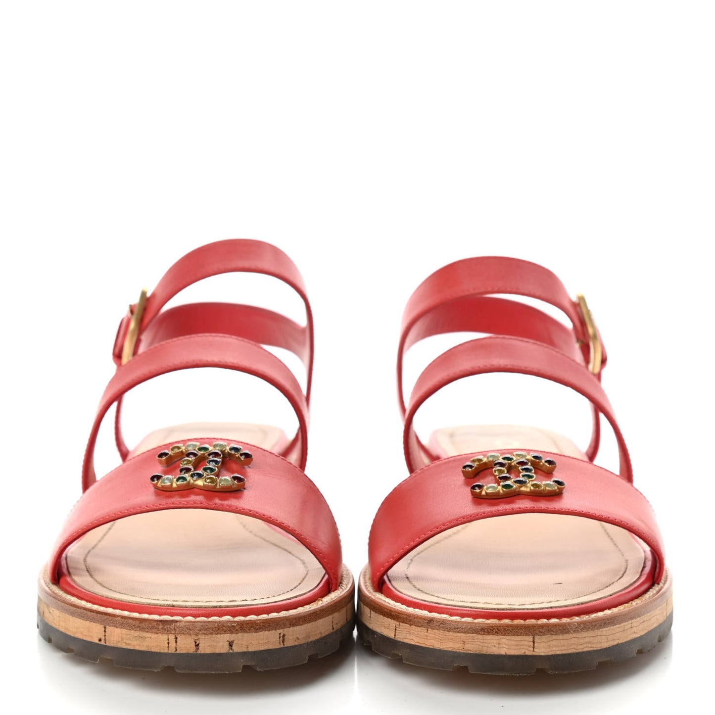 Calfskin Cork Gripoix CC Sandals 39 Red