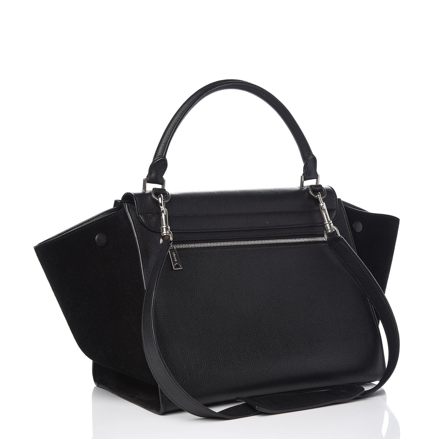 Drummed Calfskin Suede Medium Trapeze Black