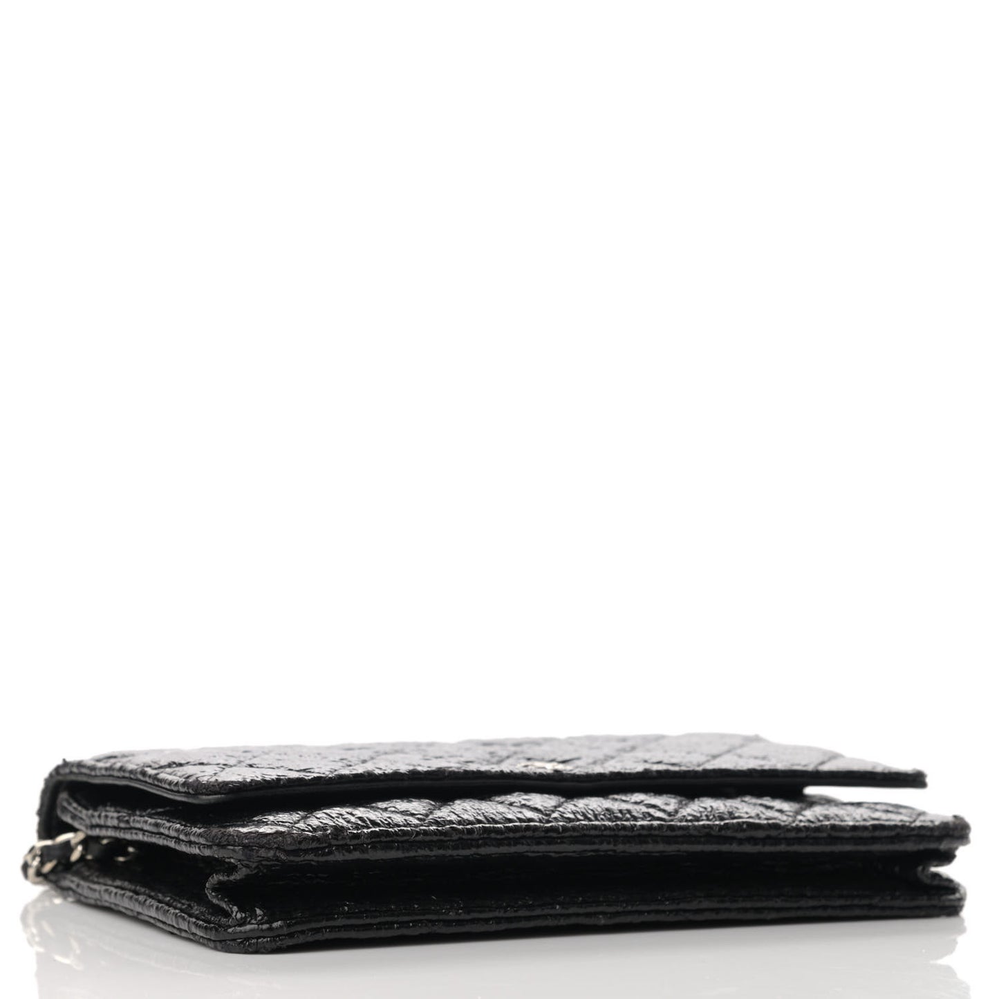Distressed Patent Calfskin Quilted Wallet on Chain WOC Black
