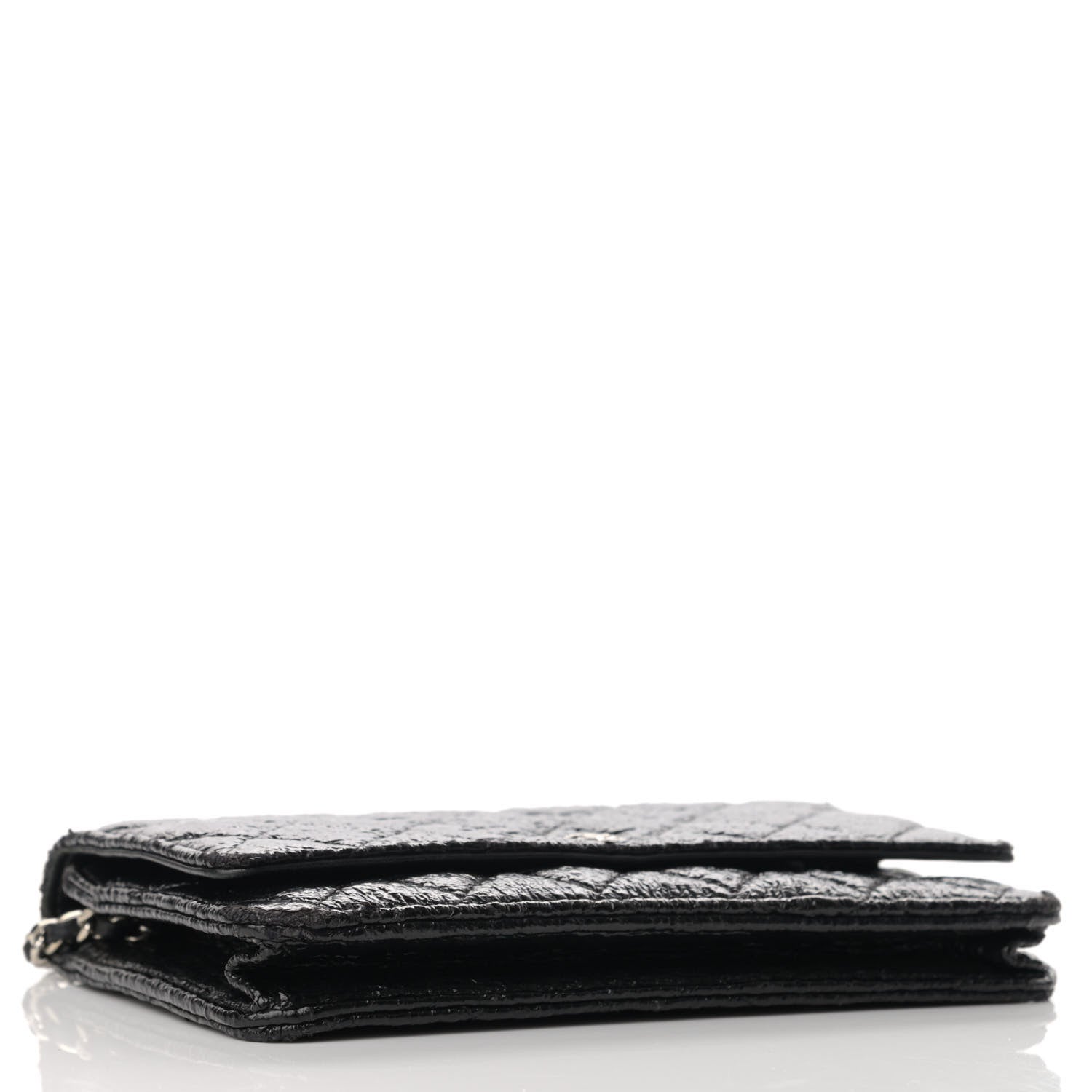Chanel Distressed Patent Calfskin Quilted Wallet on Chain WOC Black 3 of 11