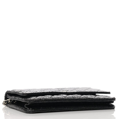 Chanel Distressed Patent Calfskin Quilted Wallet on Chain WOC Black 3 of 11