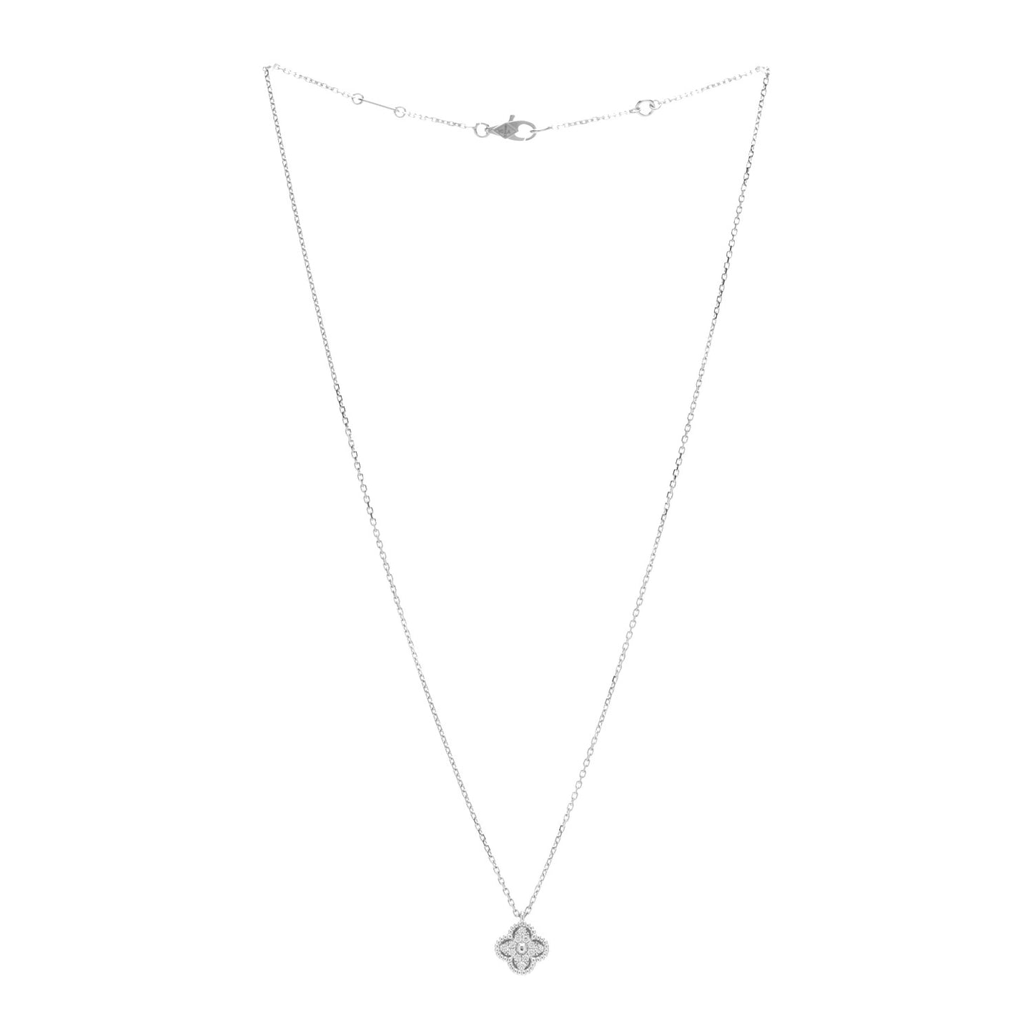 18K White Gold Diamond Sweet Alhambra Pendant Necklace