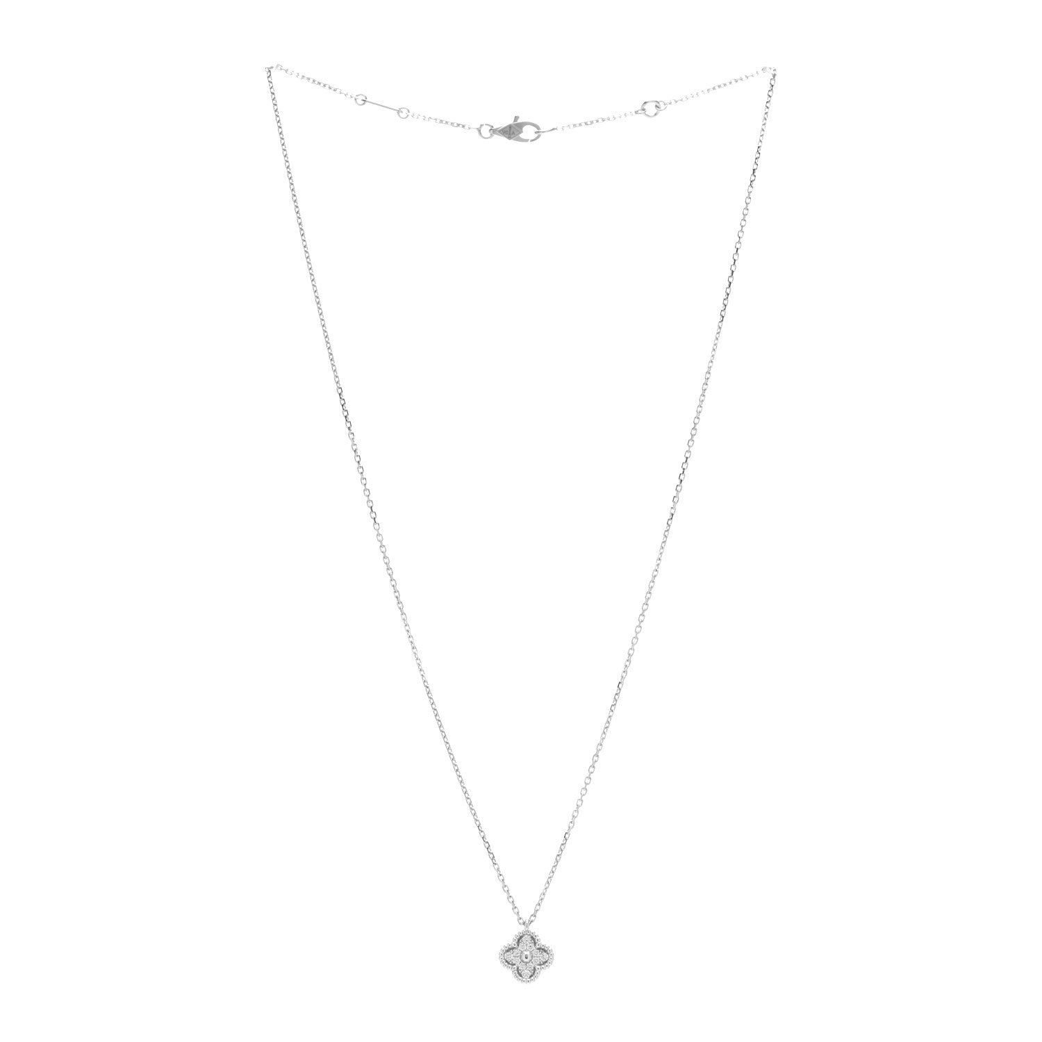 Van Cleef & Arpels 18K White Gold Diamond Sweet Alhambra Pendant Necklace 3 of 5