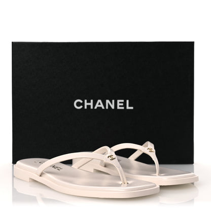 Chanel Goatskin CC Times Square Thong Sandals 37 Beige 11 of 11