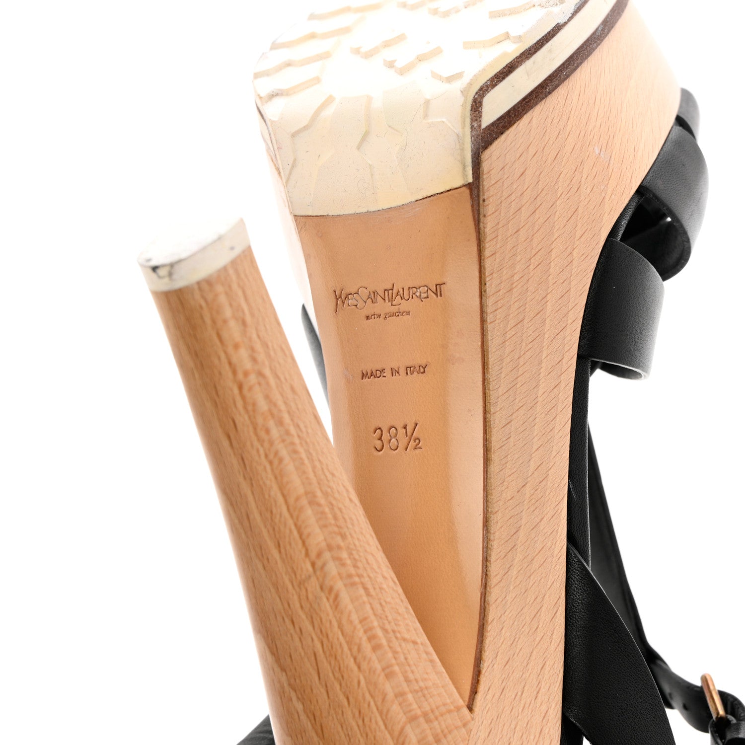 Saint Laurent Calfskin Wood Tribute 105 Platform Sandals 38.5 Black 8 of 11