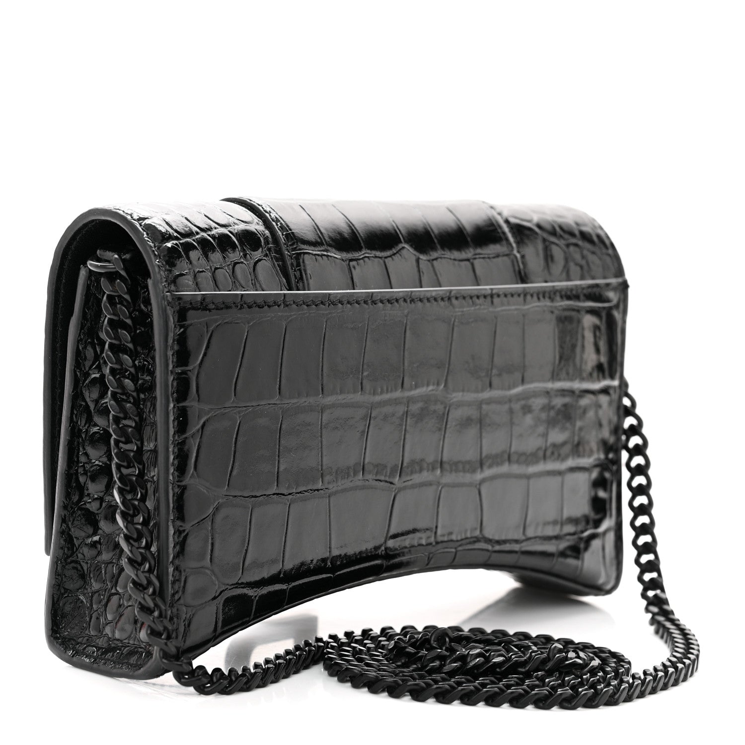 Balenciaga Shiny Calfskin Monochrome Crocodile Embossed Hourglass Chain Bag Black 3 of 11