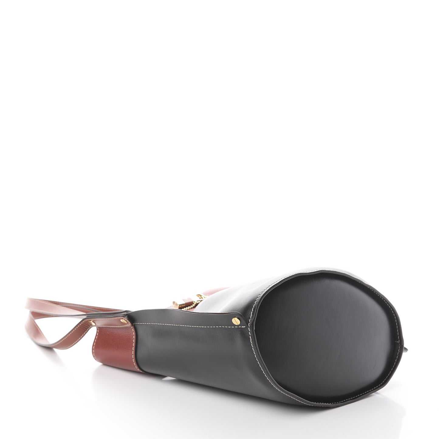 Shiny Calfskin Goatskin Medium Aby Bi-Color Bucket Bag Black