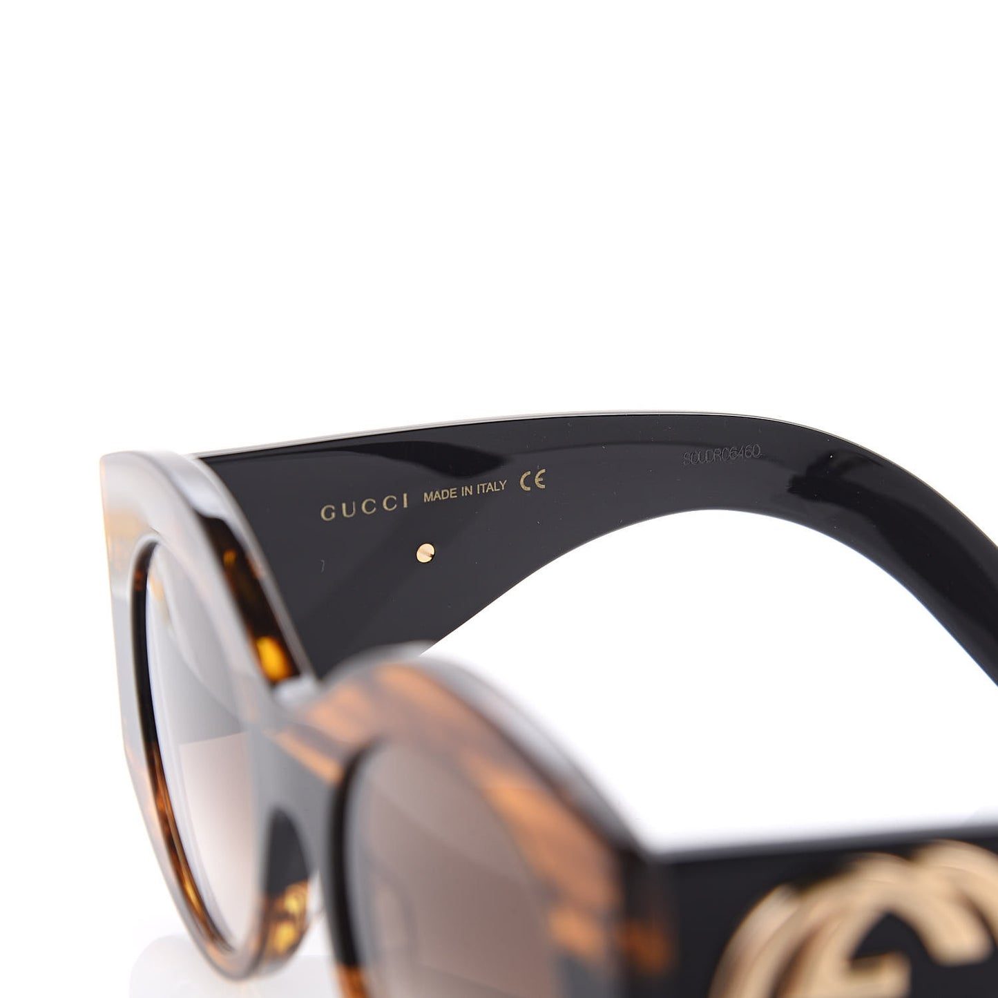 Acetate Round Frame Sunglasses GG 0177S Black Havana Brown