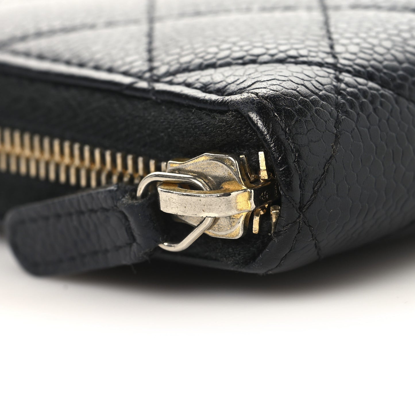 Caviar Quilted Large Gusset Zip Around Wallet Black