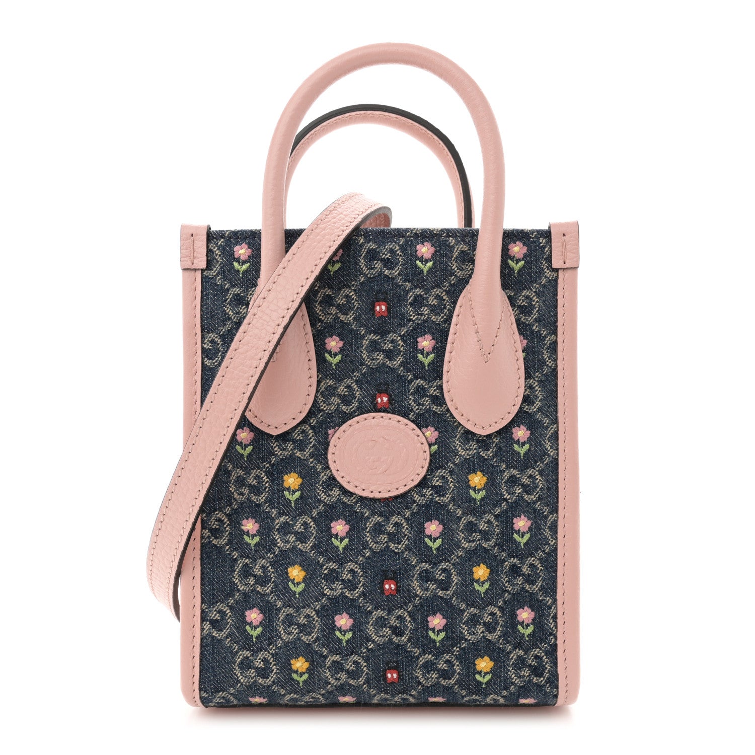 Gucci Denim Dollar Calfskin GG Monogram Mini Retro Interlocking G Tote Blue Tea Multicolor Powder Pink 1 of 14