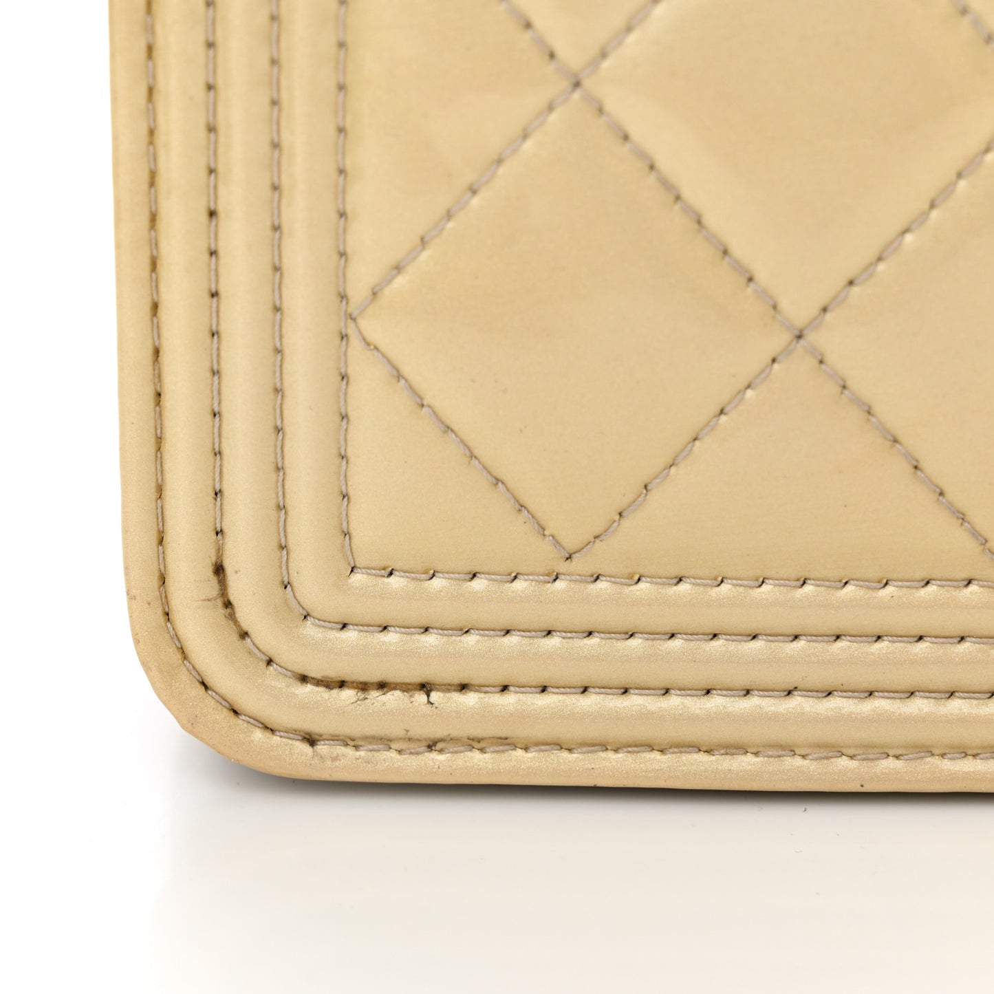 Iridescent Patent Calfskin Quilted Boy Wallet On Chain WOC Beige