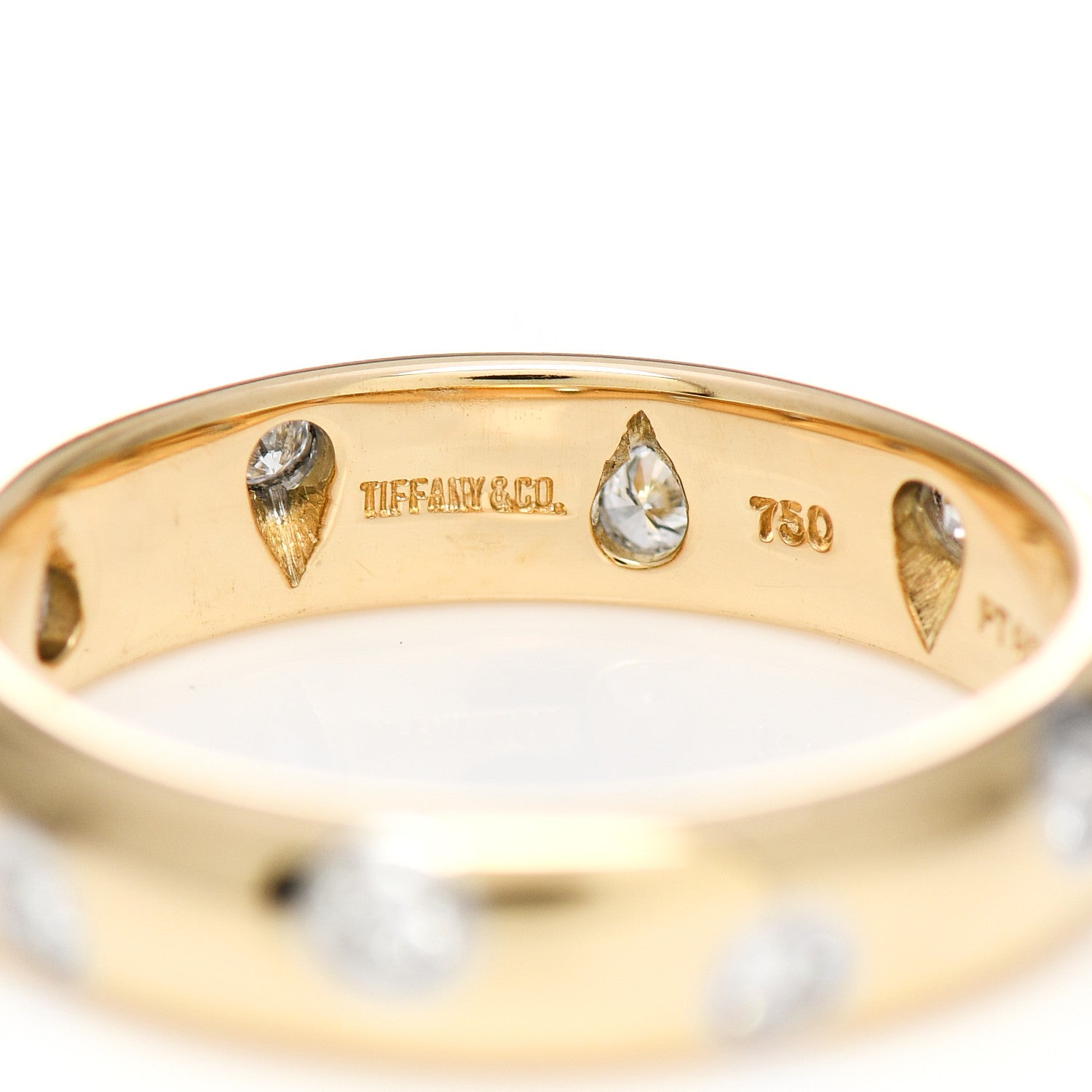 Tiffany 18K Yellow Gold Platinum Diamond 4mm Etoile Band Ring 50 5.25 4 of 5