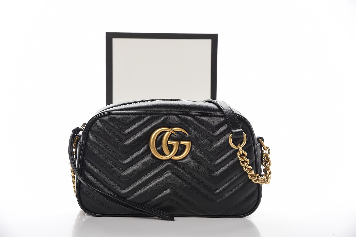 Gucci Calfskin Matelasse Small GG Marmont Chain Shoulder Bag Black 10 of 10