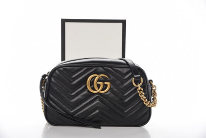 Gucci Calfskin Matelasse Small GG Marmont Chain Shoulder Bag Black 10 of 10