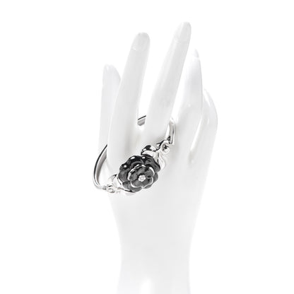 Chanel 18K White Gold Black Ceramic Diamond Camelia Bangle Bracelet 2 of 7