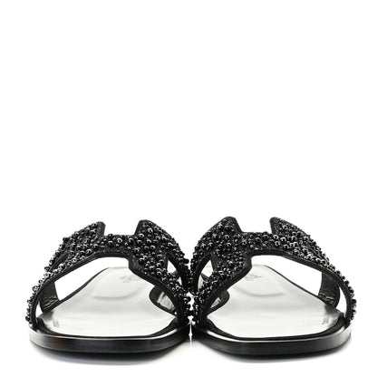 Hermes Goatskin Crystal Oran Sandals 38.5 Black 5 of 13