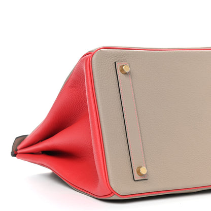 Hermes Togo Bi Color Horseshoe Birkin 35 Rouge Pivoine Gris Tourterelle 8 of 11