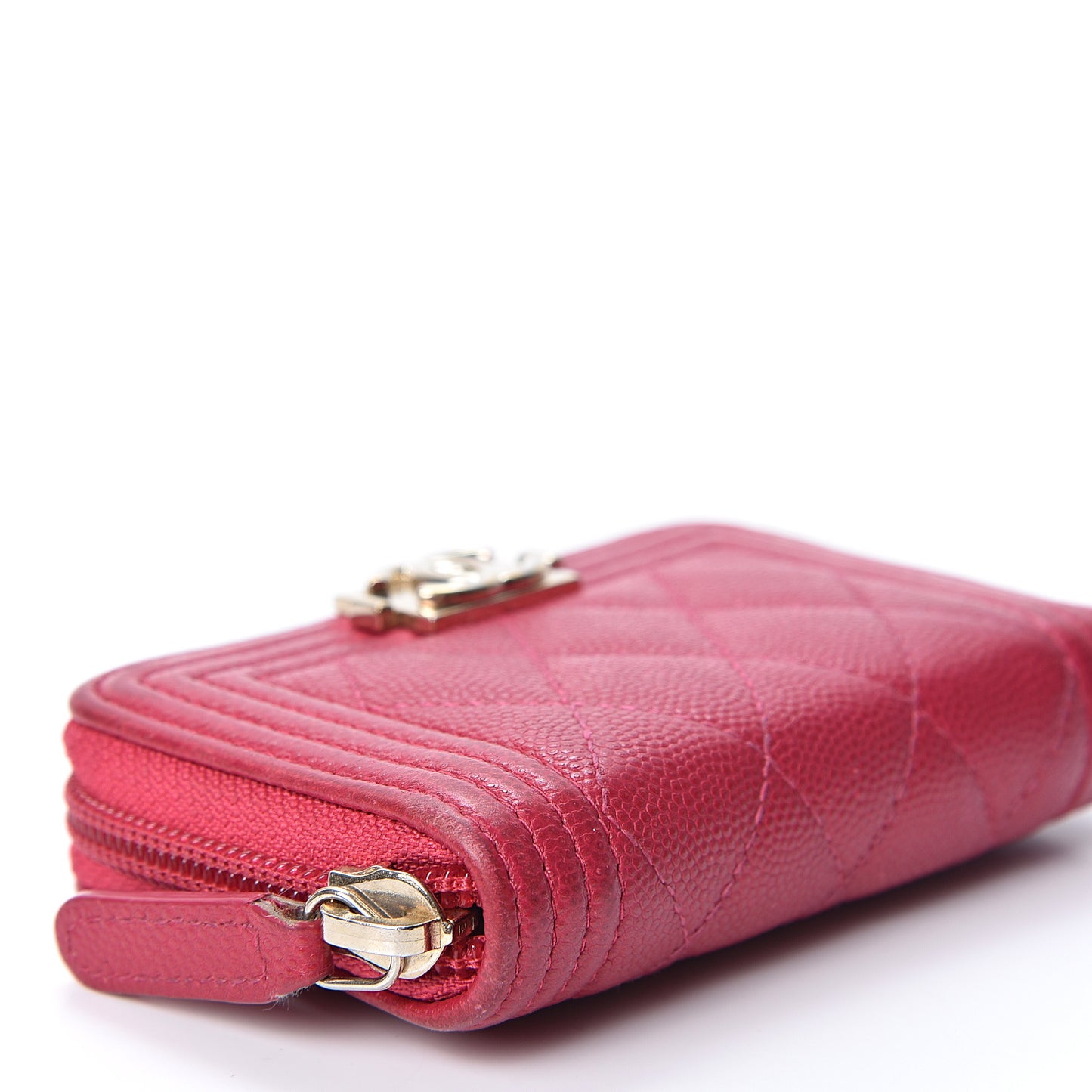Caviar Quilted Boy Zip Around Coin Purse Wallet Fuchsia