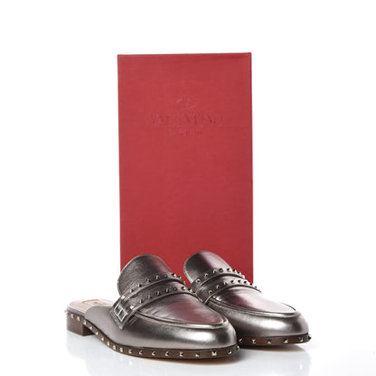Valentino Garavani Metallic Lambskin Soul Rockstud Flat Mules 40 Silver 9 of 9