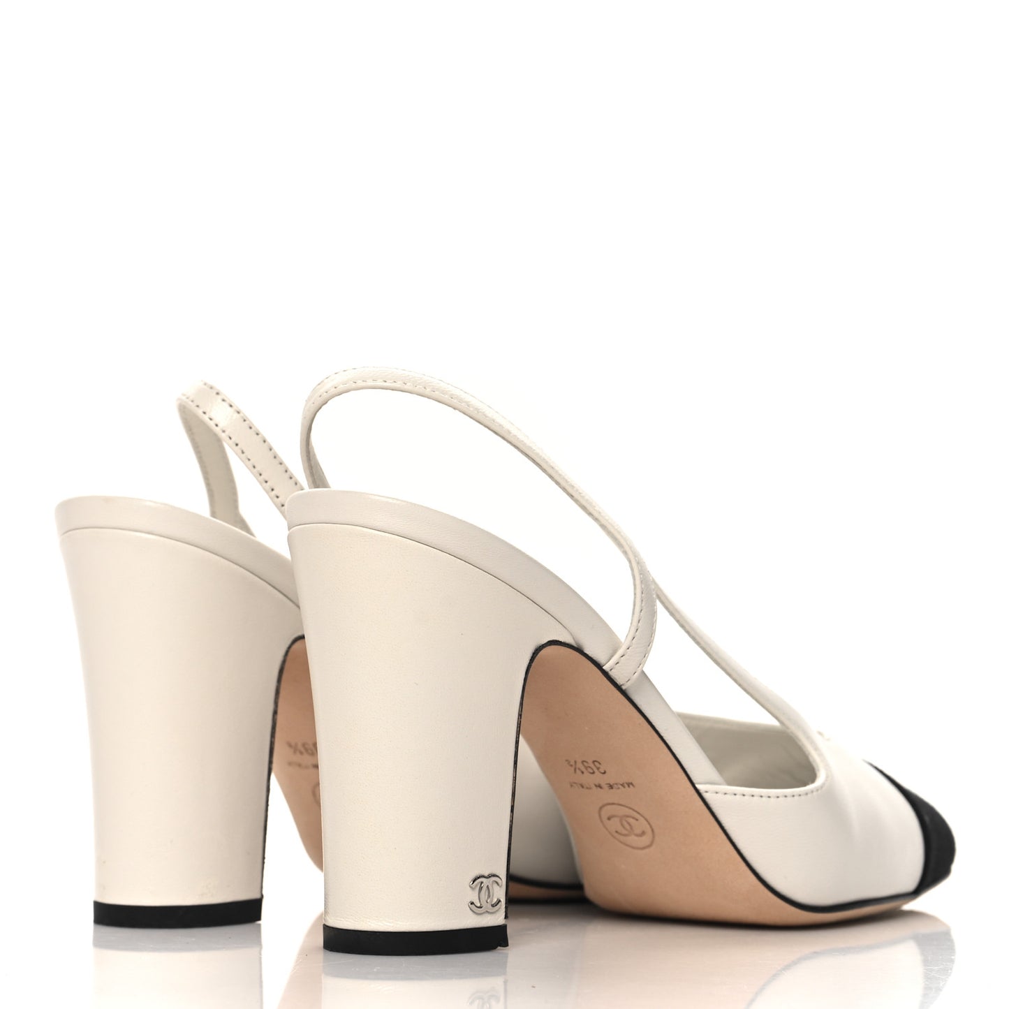 Lambskin Grosgrain Cap Toe CC Slingback Pumps 39.5 White Black