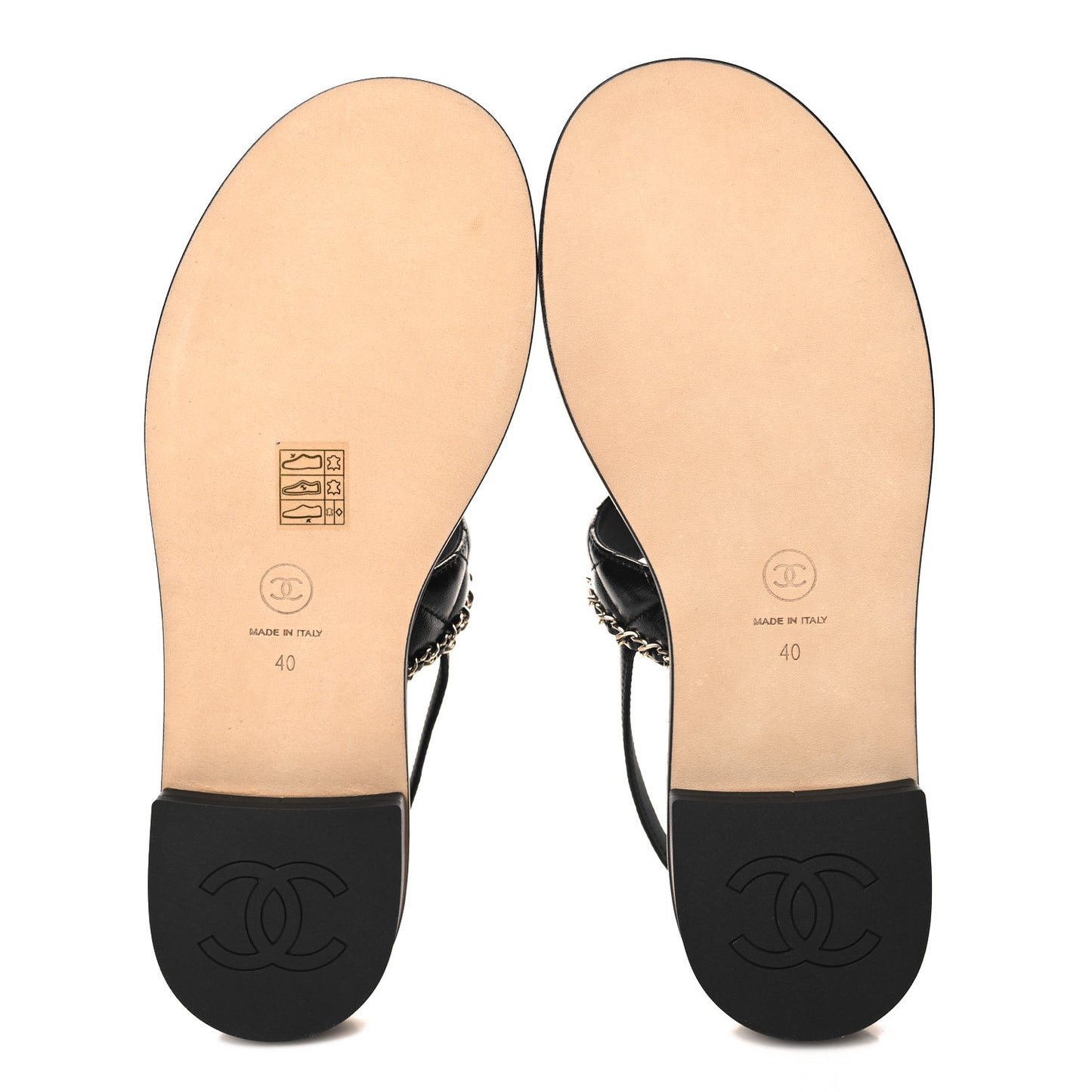 Shiny Lambskin Quilted Chain CC Sandals 40 Black