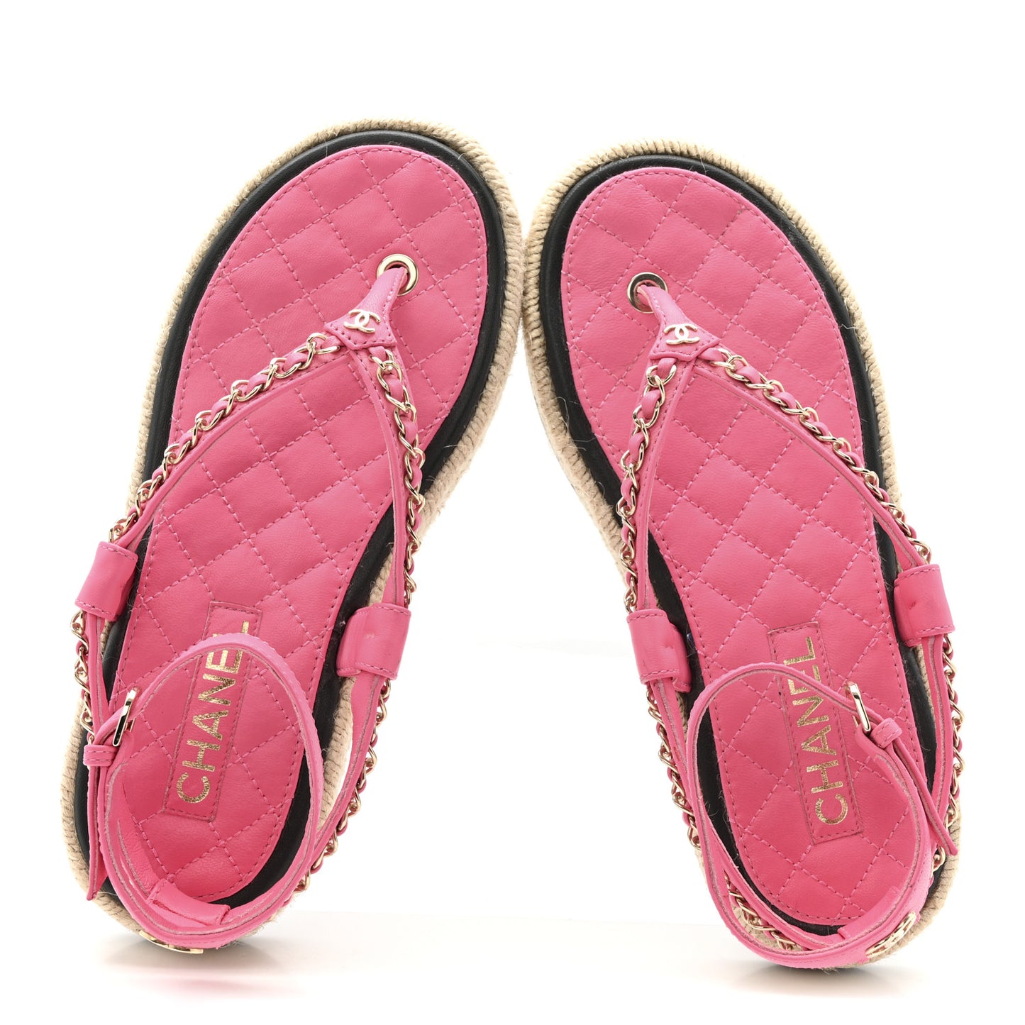 Lambskin Chain CC Thong Espadrille Sandals 38 Pink