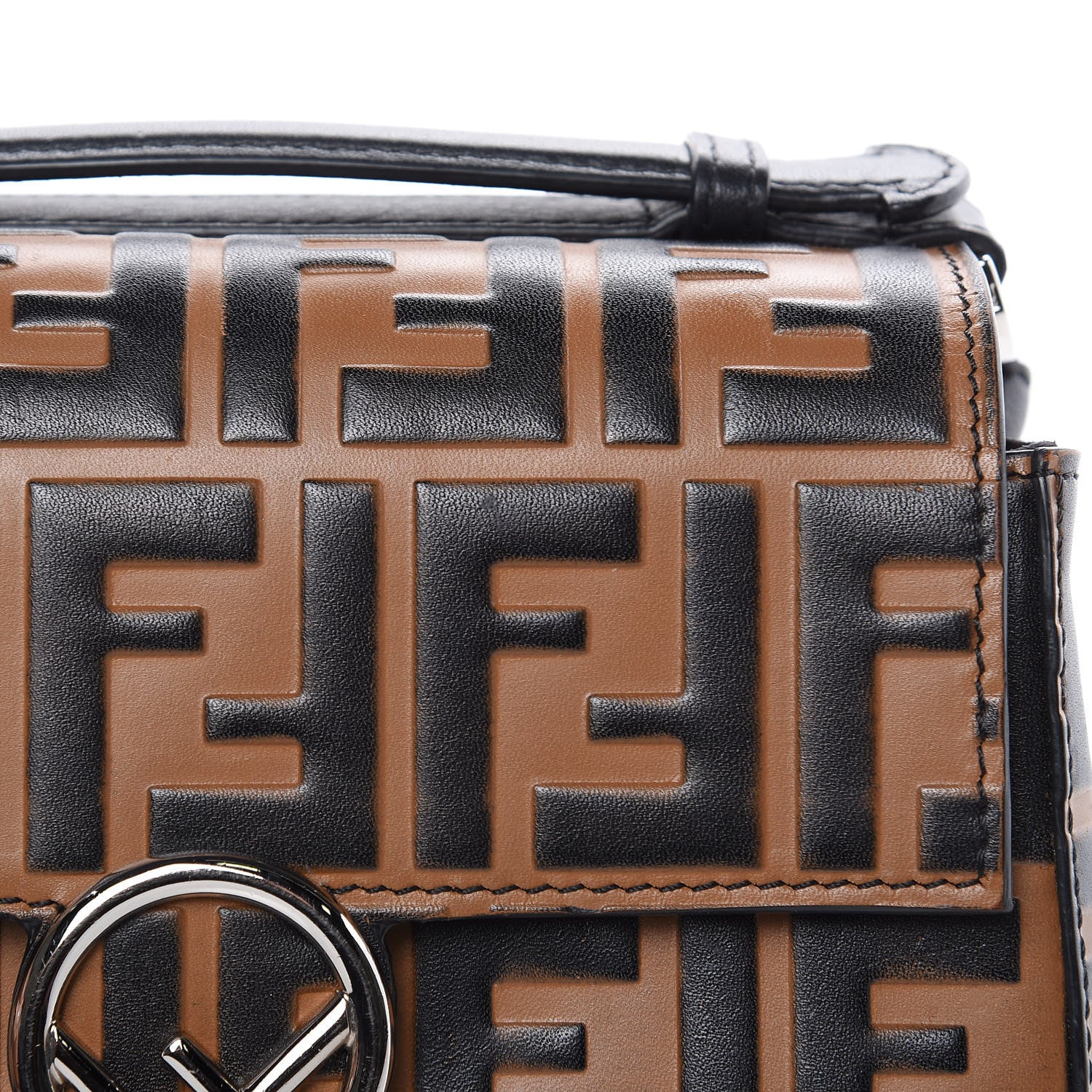 Fendi Vitello Dolce F is Fendi FF Embossed Micro Double Baguette Tobacco Black 9 of 12