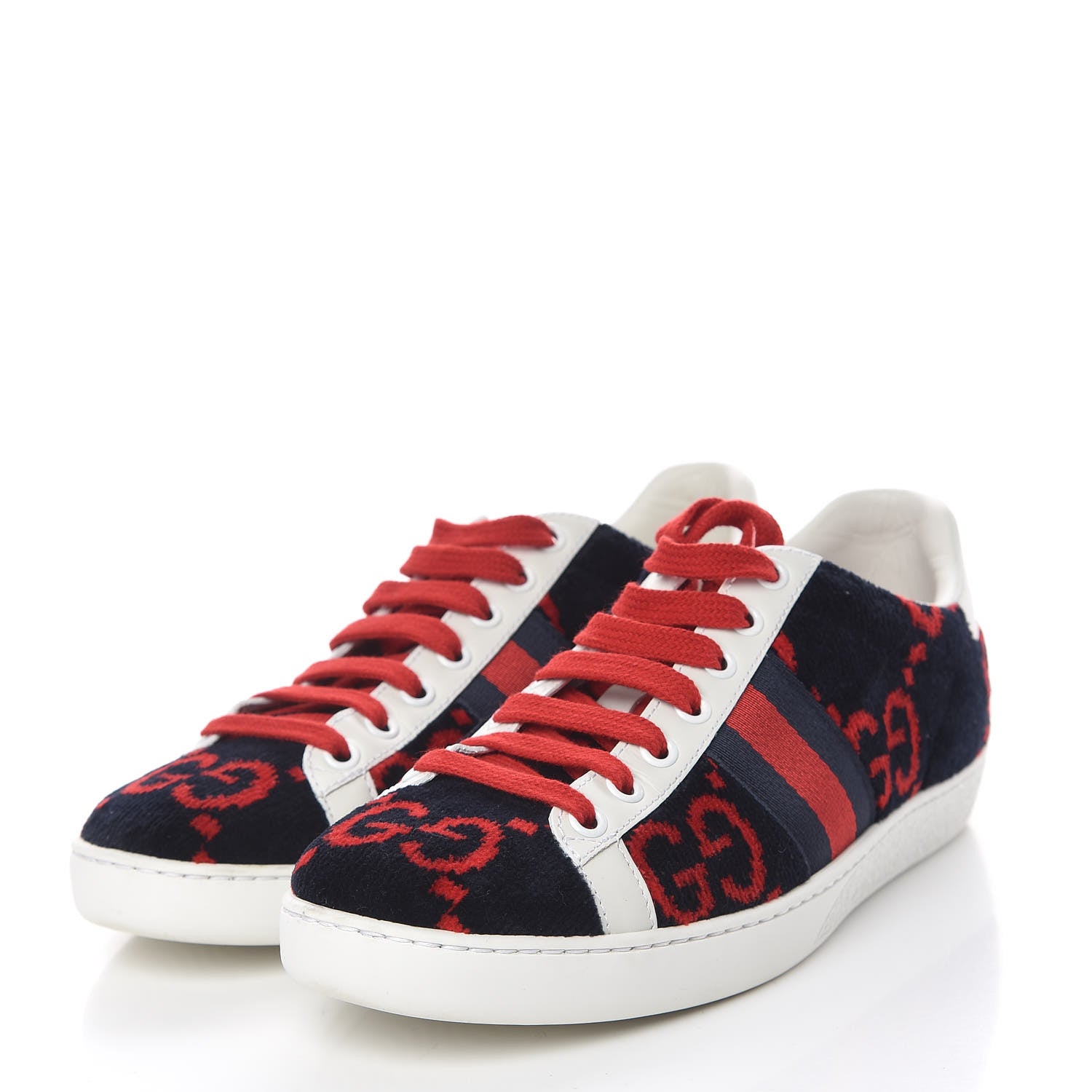 Gucci Terry Cloth GG Monogram Web Womens Ace Sneakers 36.5 Blue Red 3 of 13