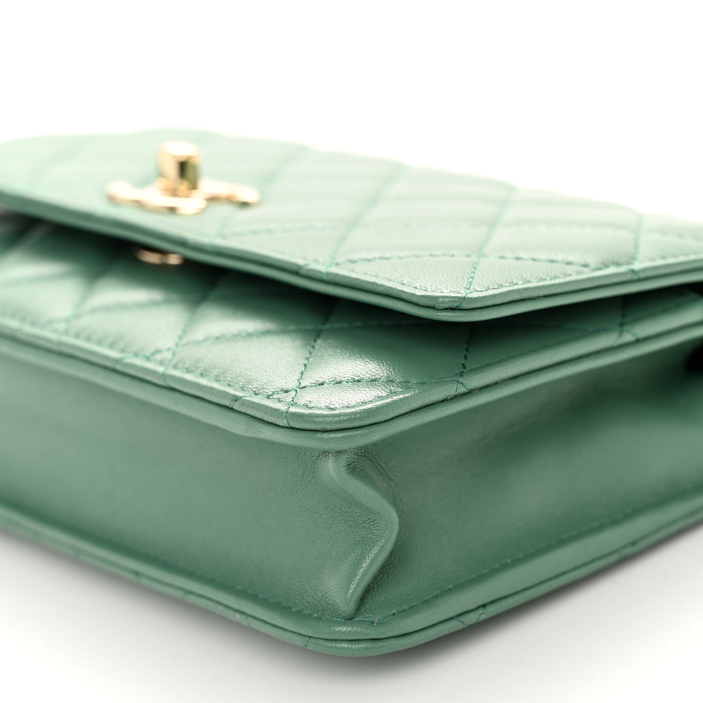 Lambskin Quilted Trendy CC Wallet On Chain WOC Green