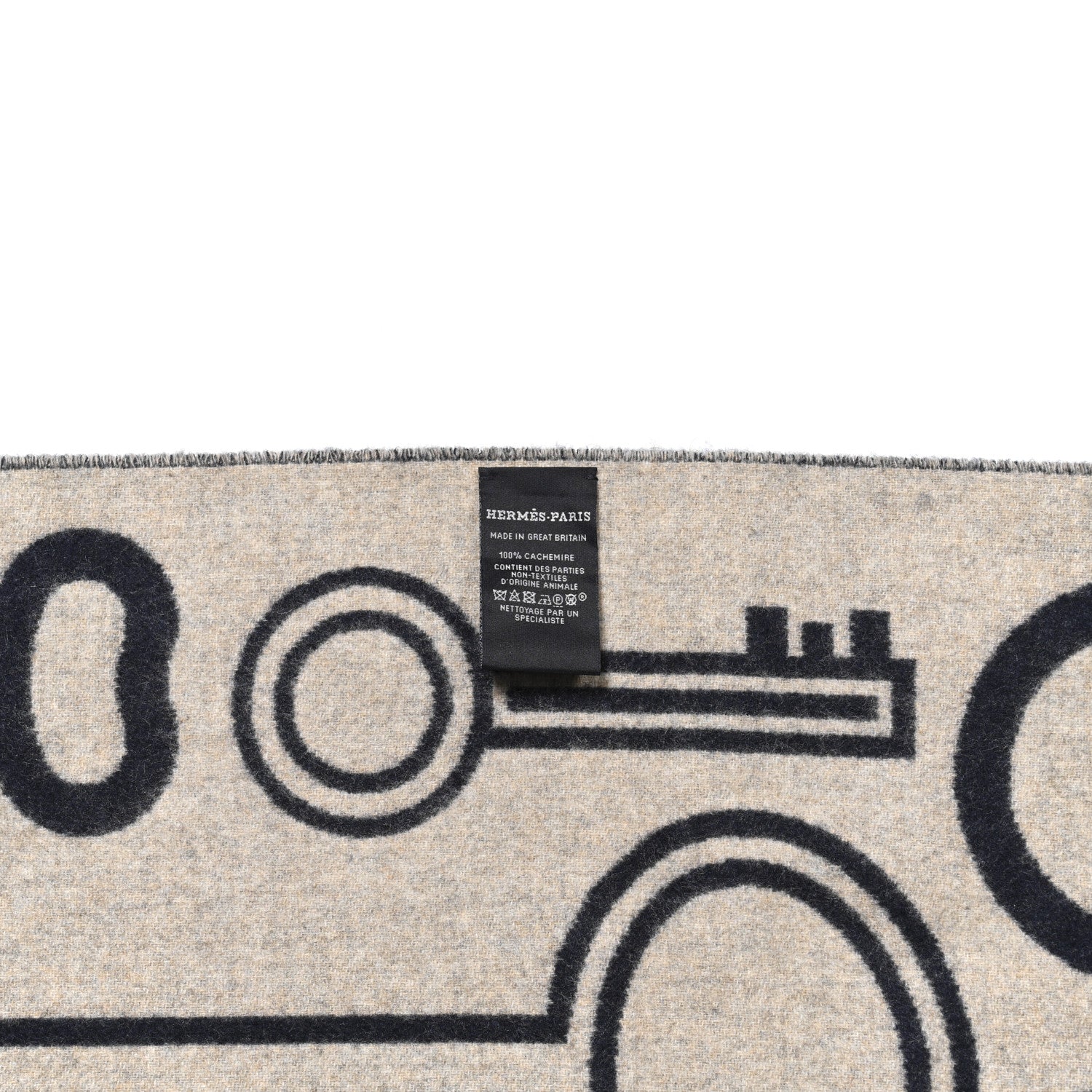 Hermes Cashmere Casaque Porte-Clefs Muffler Marine Beige Chine 4 of 4