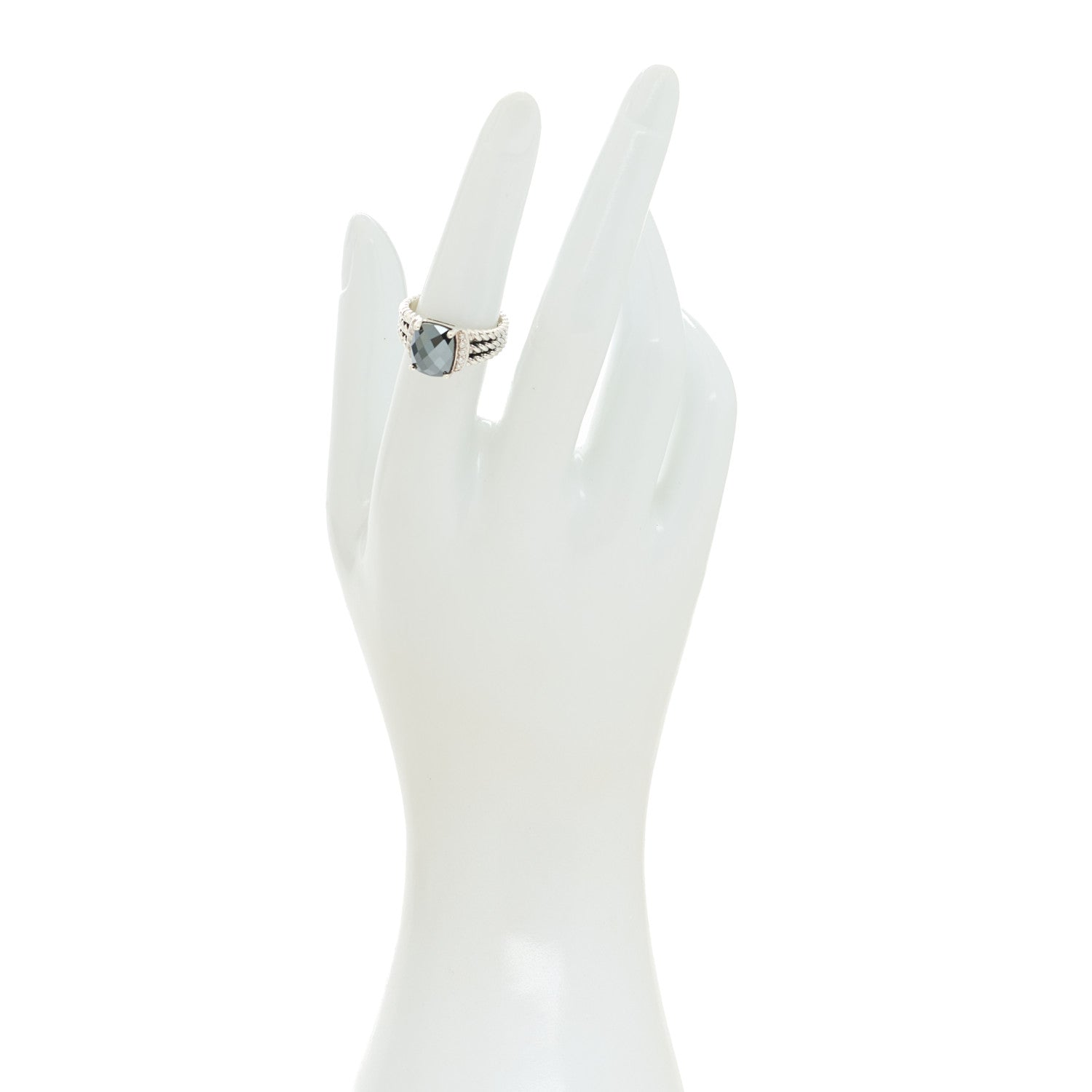 David Yurman Sterling Silver Diamond Hematite 10mm Petite Wheaton Ring 51 5.75 2 of 5