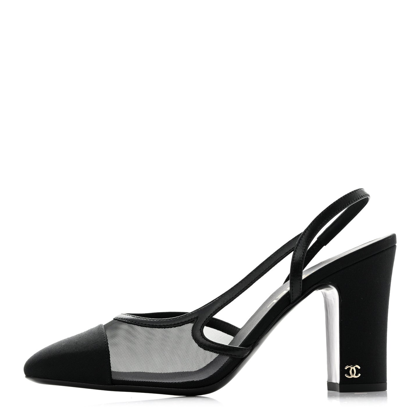 Mesh Grosgrain Cap Toe CC Slingback Pumps 40 Black