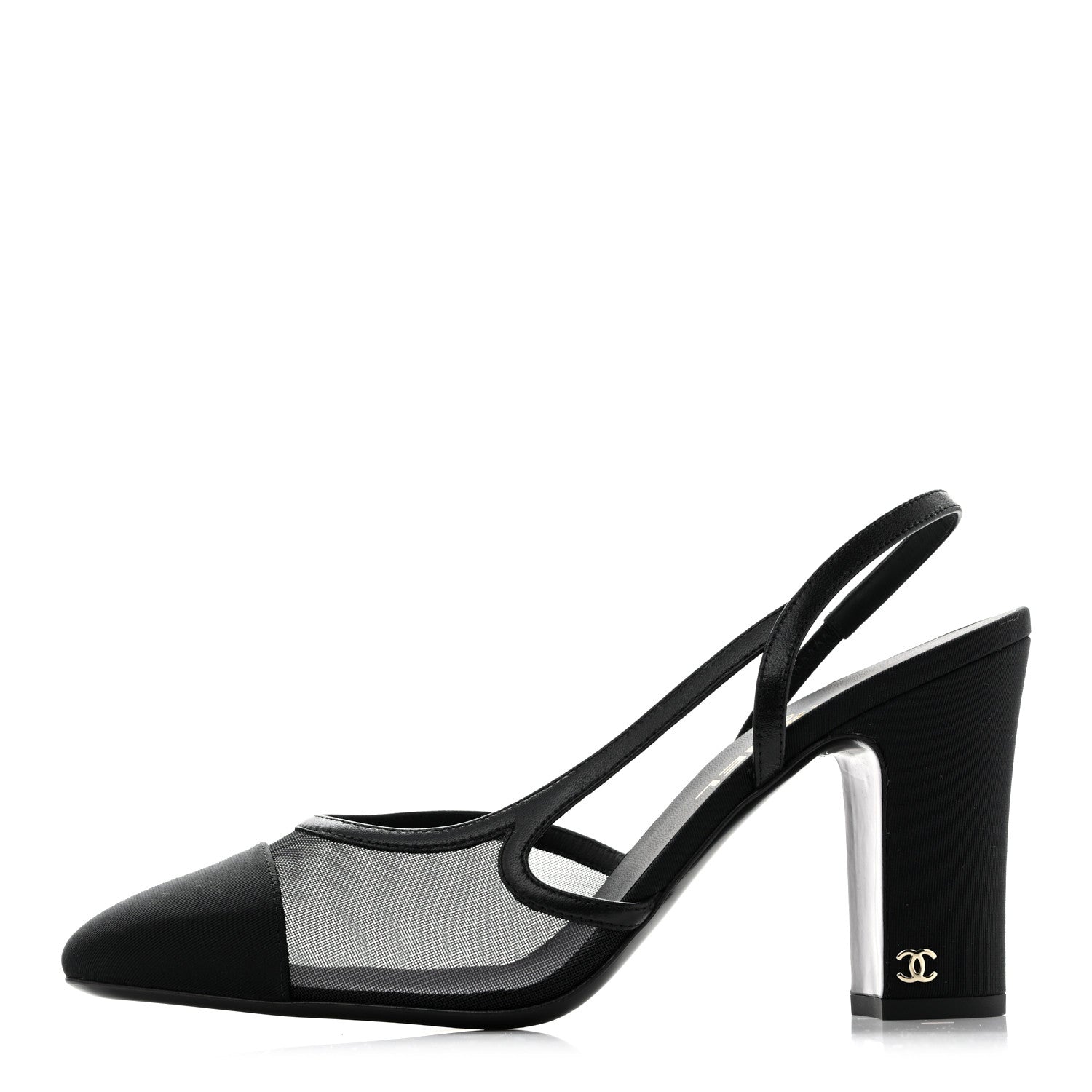 Chanel Mesh Grosgrain Cap Toe CC Slingback Pumps 40 Black 1 of 9