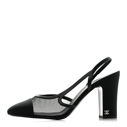 Chanel Mesh Grosgrain Cap Toe CC Slingback Pumps 40 Black 1 of 9