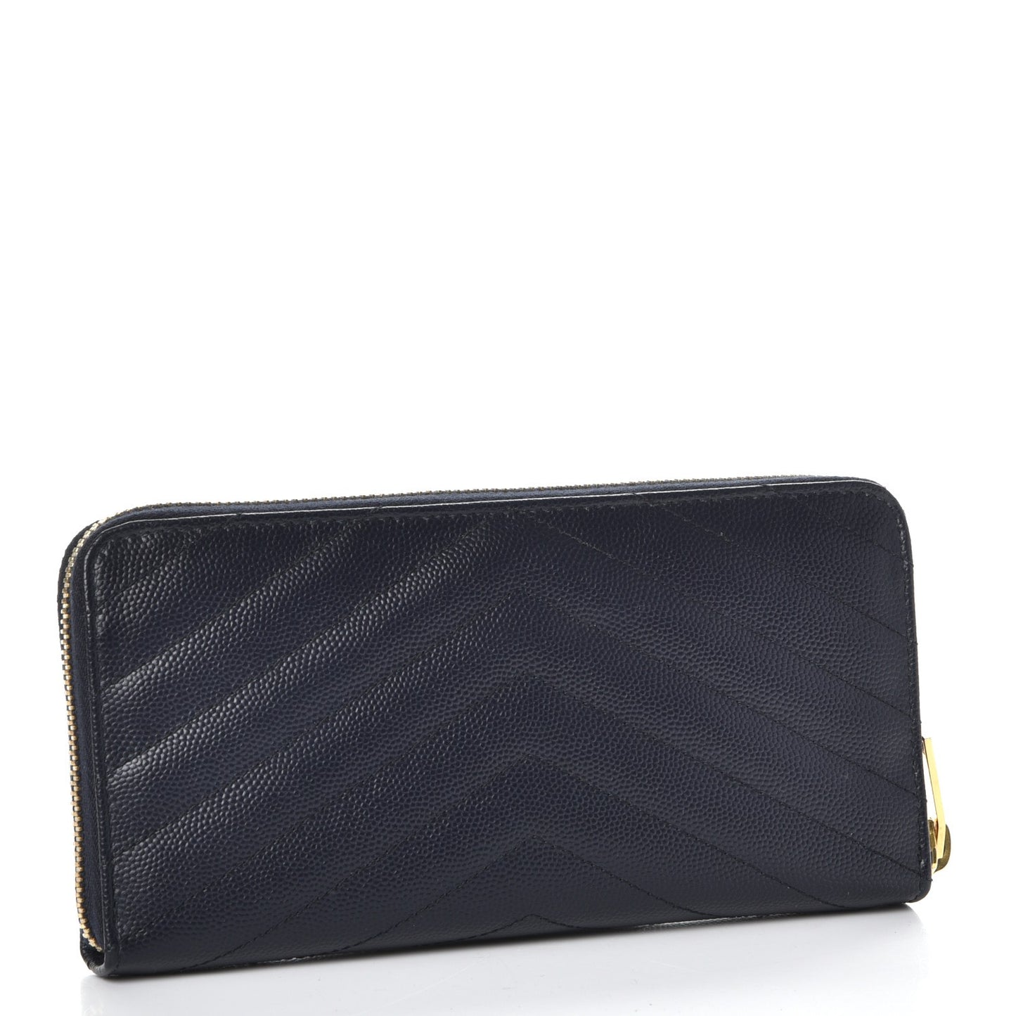 Grain De Poudre Matelasse Chevron Monogram Zip Around Wallet Deep Marine