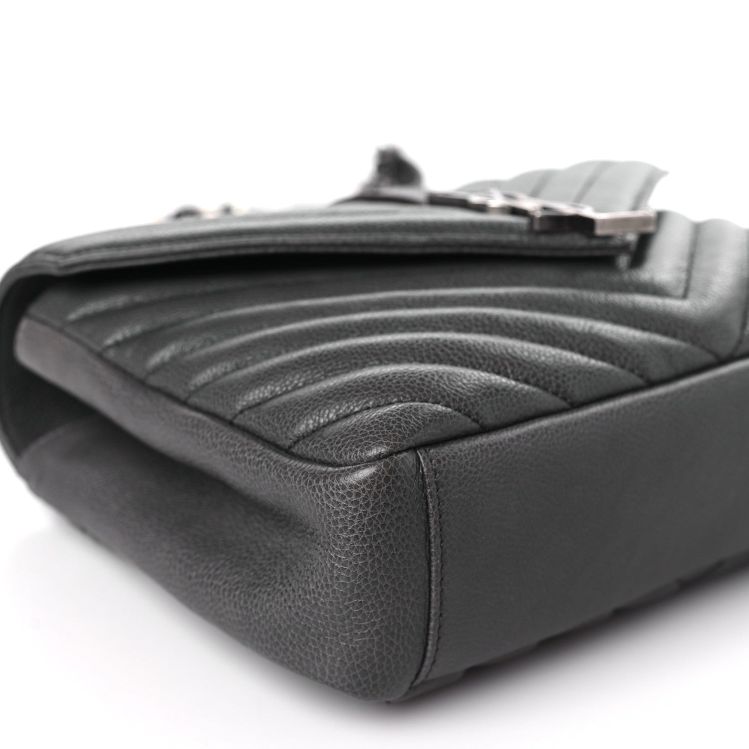 Saint Laurent Sheepskin Matelasse Chevron Monogram Medium College Bag Light Coal 8 of 10