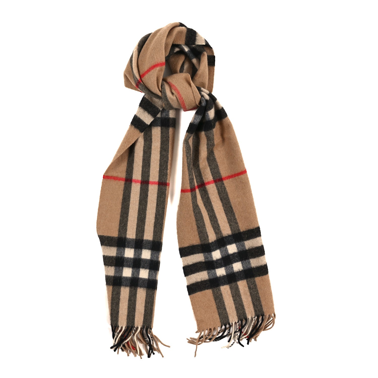 Burberry Cashmere House Check Fringe Scarf Camel 1 of 3