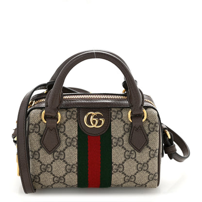 Gucci GG Supreme Monogram Textured Dollar Calfskin Web Super Mini Ophidia Top Handle Bowler Bag  Beige Ebony New Acero 1 of 12