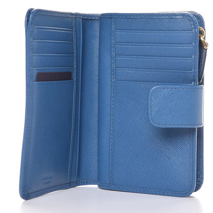 Prada Saffiano Metal Compact Wallet Cobalto 5 of 8
