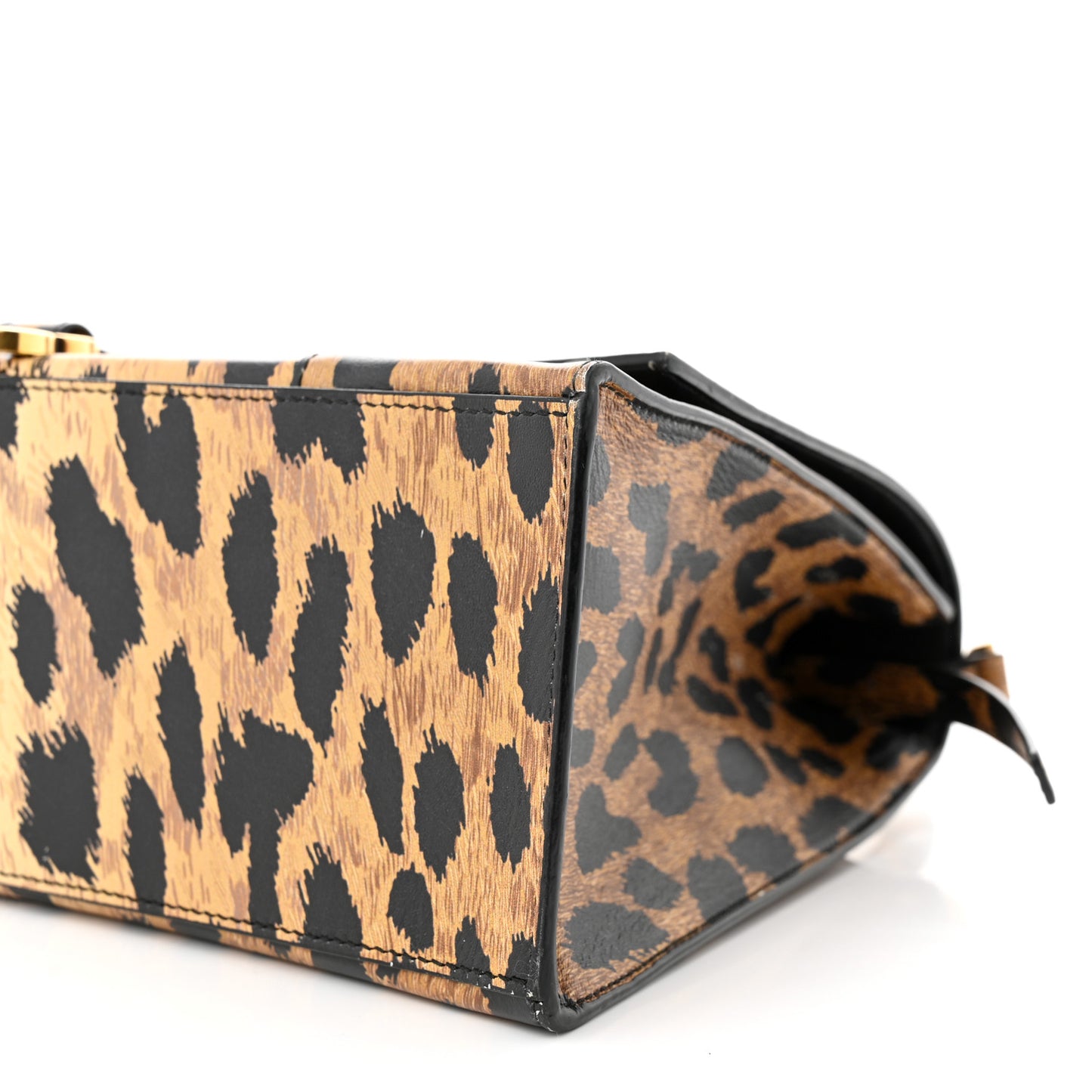 Smooth Calfskin Leopard Print Medium Hourglass Top Handle Bag Beige