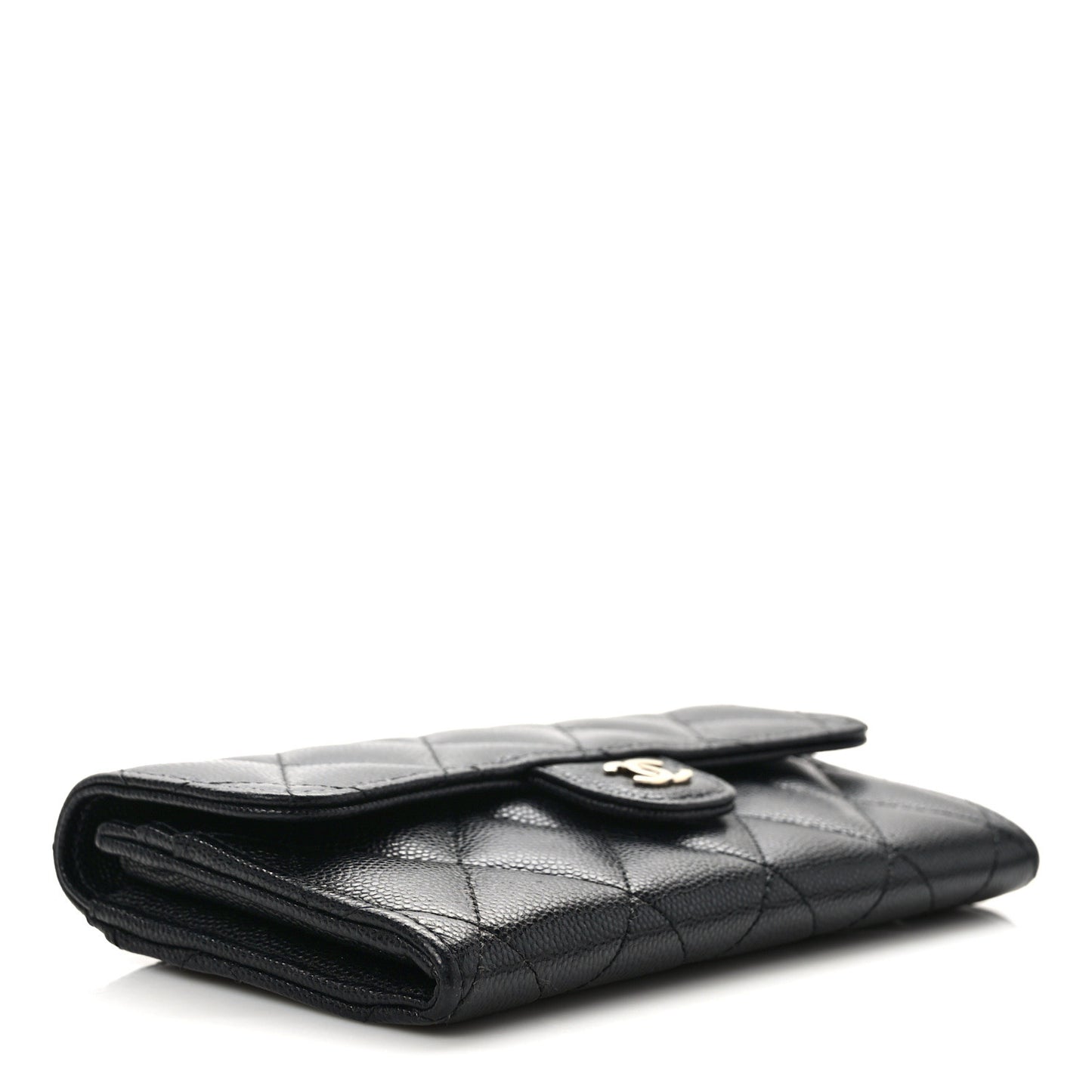 Caviar Quilted Medium Gusset Flap Wallet Black