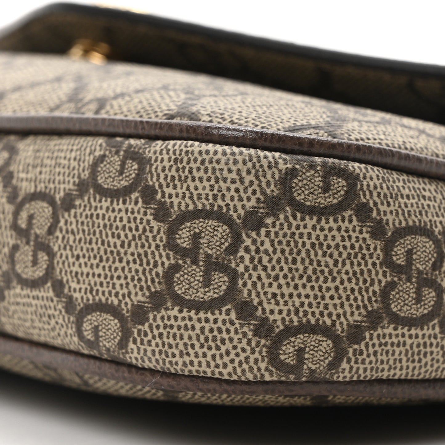GG Supreme Monogram Textured Dollar Calfskin Web Mini Ophidia Envelope Shoulder Bag Beige Ebony New Acero