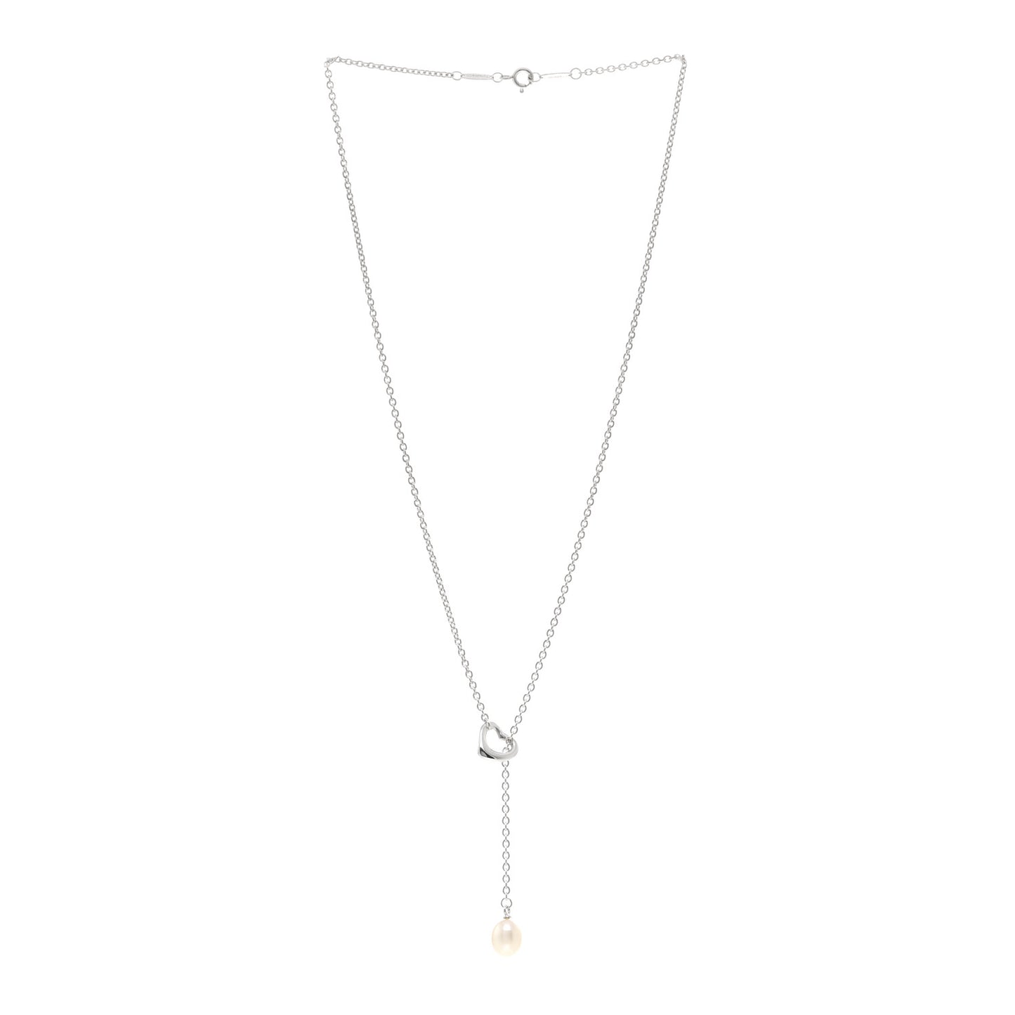 Sterling Silver Pearl 7.5-8mm Elsa Peretti Open Heart Lariat Necklace