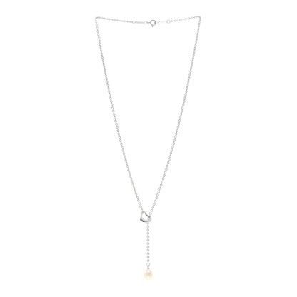Tiffany Sterling Silver Pearl 7.5-8mm Elsa Peretti Open Heart Lariat Necklace 3 of 4