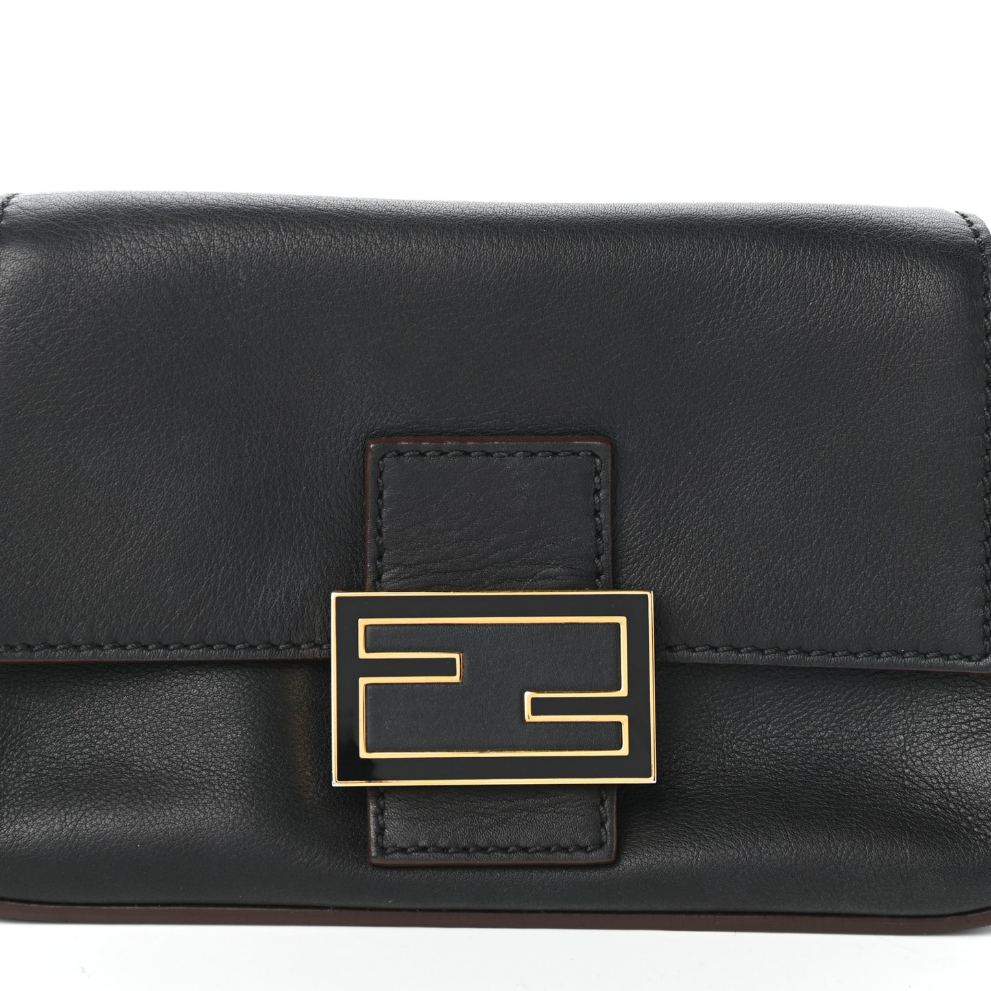 Vitello Flamingo Enamel Mini Mama Baguette Black