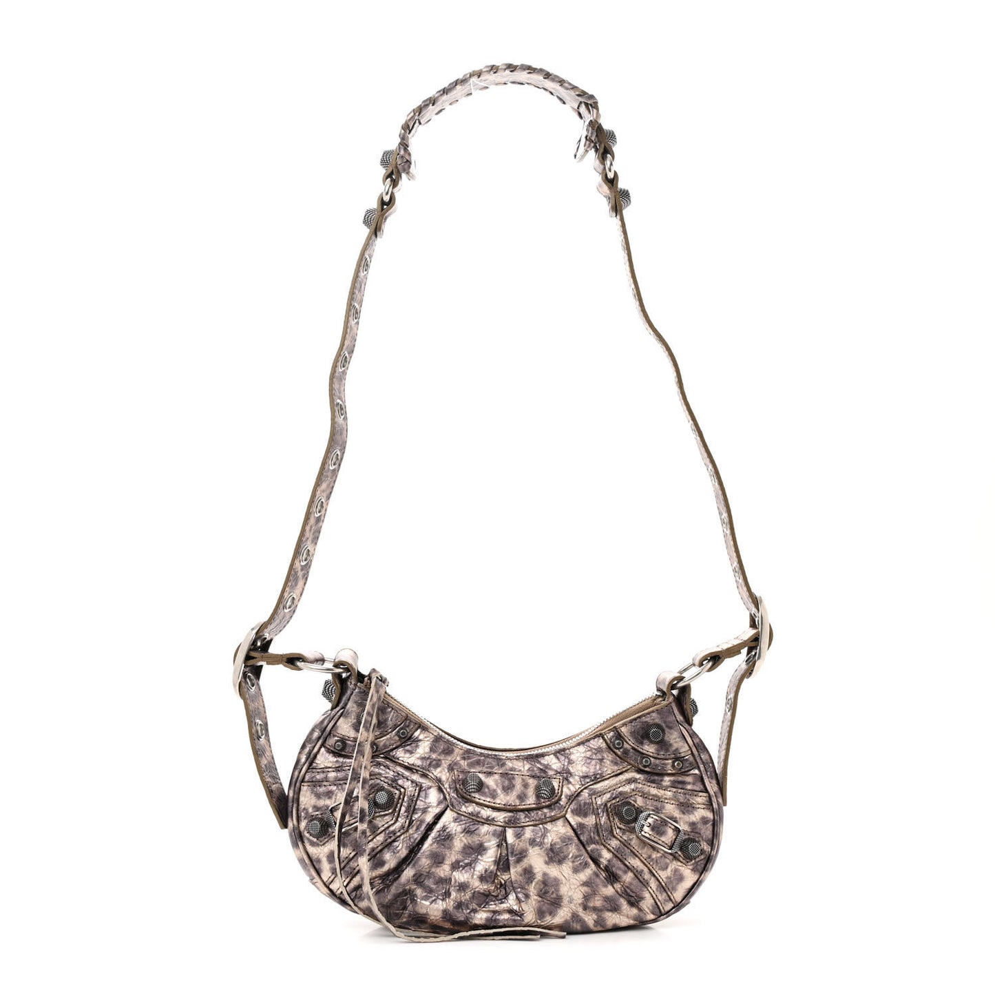 Metallic Agneau Arena Leopard Le Cagole Shoulder Bag XS Brown