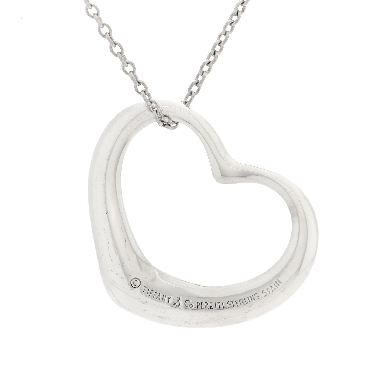 Tiffany Sterling Silver Elsa Peretti 27mm Open Heart Pendant Necklace 4 of 5