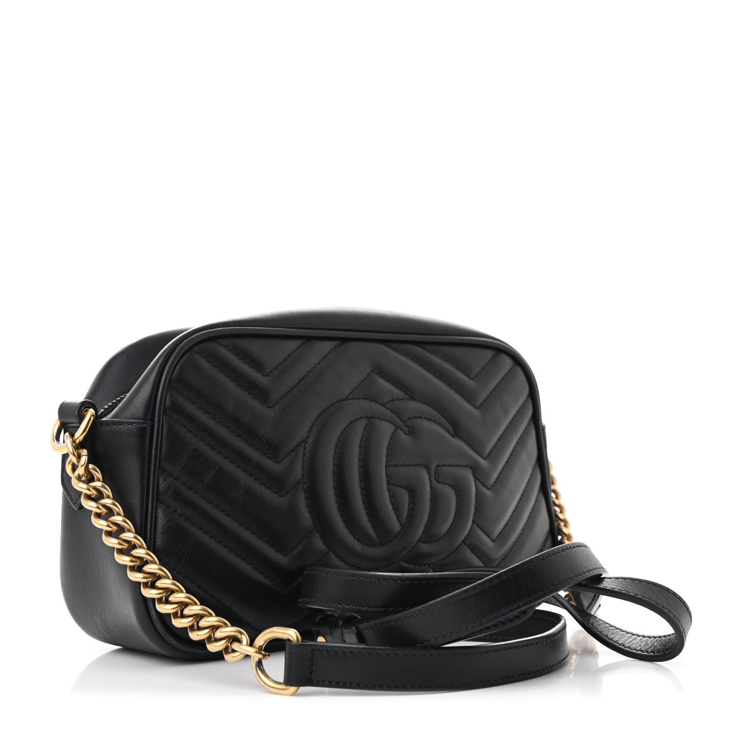 Gucci Calfskin Matelasse Small GG Marmont Chain Shoulder Bag Black 3 of 11