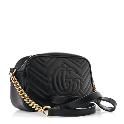 Gucci Calfskin Matelasse Small GG Marmont Chain Shoulder Bag Black 3 of 11