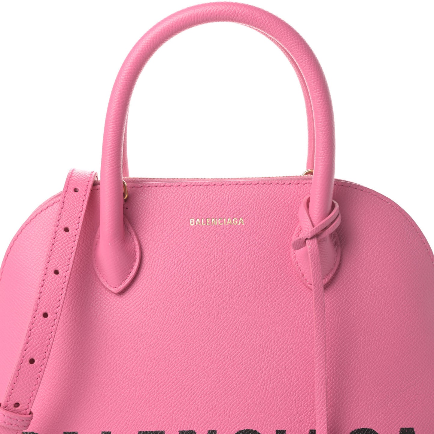 Signature Grained Calfskin Logo S Ville Top Handle Bag Rose Bubblegum Black